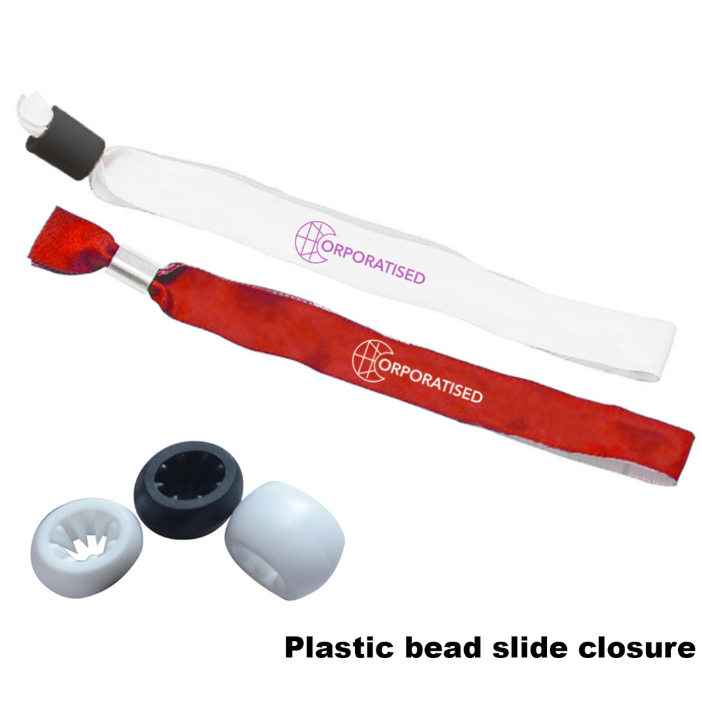 Personalised Satin Wristband Plastic Bead Slide Closure Bands For Events and Festivals