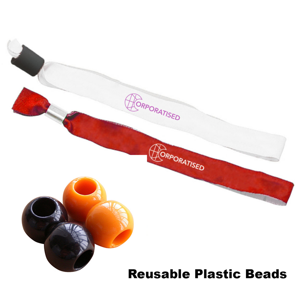 Personalised Satin Wristband Reusable Plastic Bead Closure  Bands For Events and Festivals