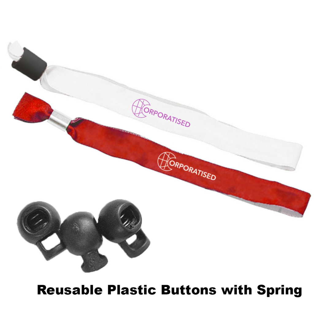 Personalised Satin Wristband Reusable Plastic Button with Spring Bands For Events and Festivals