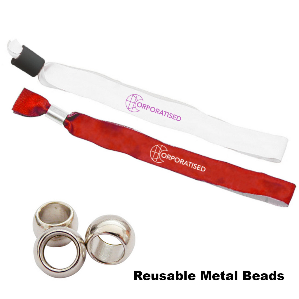 Personalised Satin Wristband Reusable Metal Bead Closure Bands For Events and Festivals