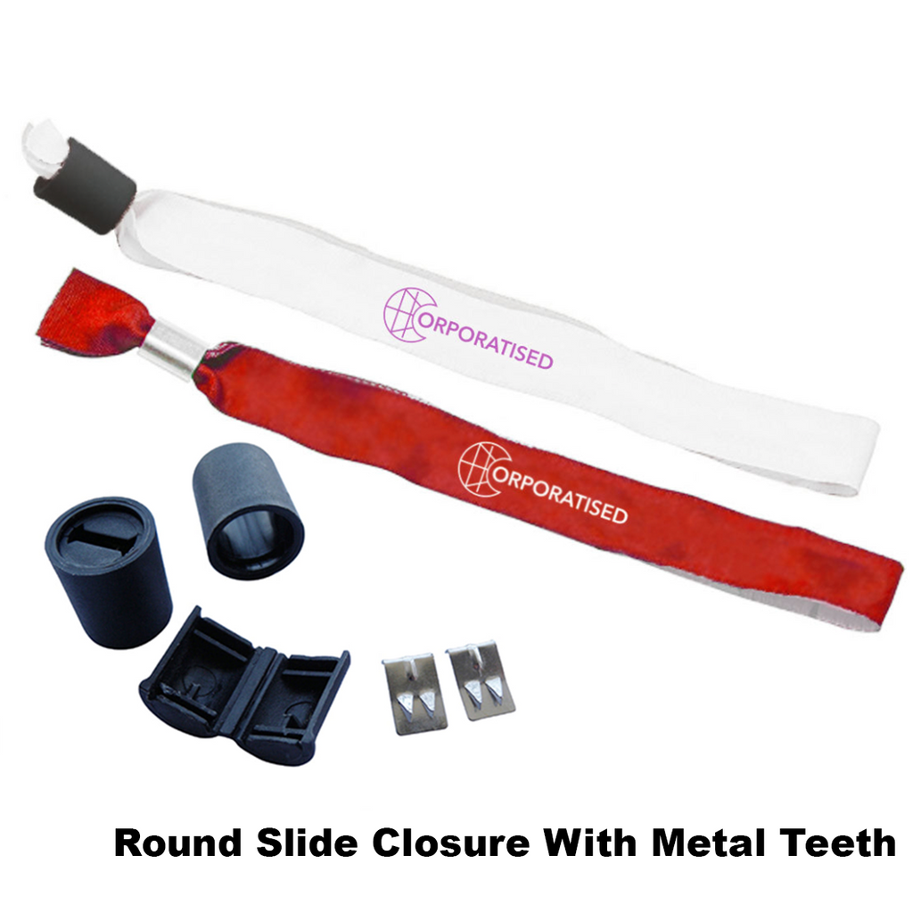 Personalised Satin Wristband Round Slide Closure With Metal Teeth Bands For Events and Festivals